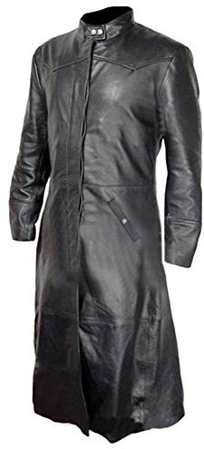 Men’s Black Leather Trench Coat – Full-Length Gothic Steampunk Matrix Handmade Duster Long Coat (UK, Alpha, XXL, Regular, Regular, Black)