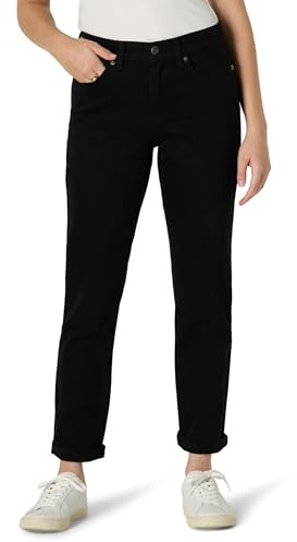 Amazon Essentials Damen Geringfügig Elastische Boyfriend-Crop-Jeans Mittelhoher Bund, Schwarz, 46