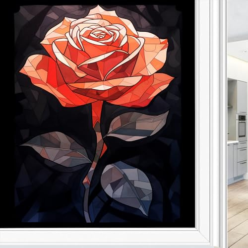 Aquarell-Rosen-Buntglas-Fensterfolie, Vintage-Stil, Bauernhaus, rote Blume, dekorative Milchglas-Sichtschutzfolie, Wärmeregulierung, statische Haftung, Fensteraufkleber, 45 x 60 cm
