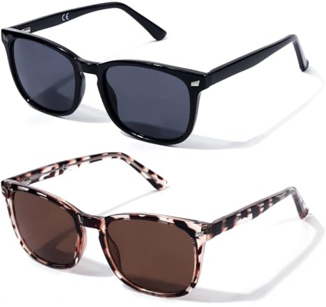 Amorays 2er-Pack Sonnenlesebrille Lesebrille UV400 Schutz TR90 Rahmen Getönte Lesehilfe Sonnenbrille mit sehstärke Damen Herren TYLH8082（Schwarz&weißer Schildpatt，+2.00）
