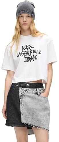 Karl Lagerfeld jeans, kvinnor, regular cropped graffiti te, normal passform, vit, XS, Vit, XS