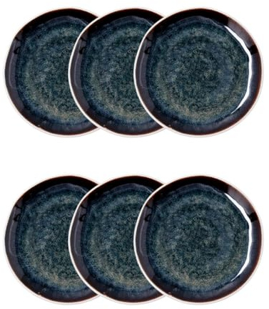 Bidasoa Set de 6 platos postre Elite de porcelana 20 cm | Marrón, Porcelana, formato redondo, acabado brillo, 20 cm, 6 piezas, apilable, apto para microondas
