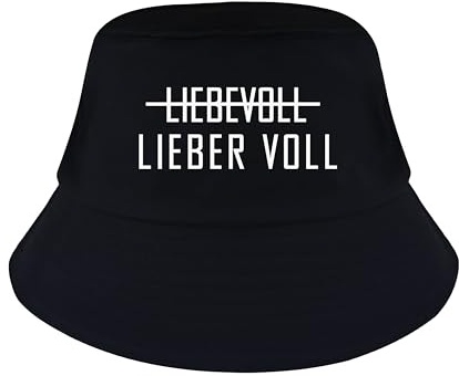 FloraVigo Liebevoll Lieber VOLL Mallorca Hut, Fischerhut, Lustiger/Witziger Hut für Alkohol Feier Party Junggesellenabschied (M, Schwarz)