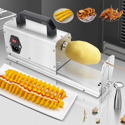 Cortador eléctrico de patatas fritas, cortador de patatas de acero inoxidable para patatas fritas en espiral, patatas fritas rizadas y perritos calientes
