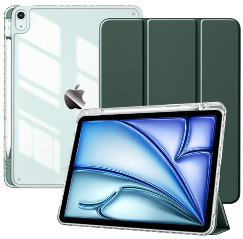 TiMOVO Hülle für iPad Air 11 M4/M3/M2, Air 5./4. Gen 10,9, Nachtgrün | Stifthalter, Schlank Trifold Ständer, Klare Transparent Rückseite, Automatisches Aufwachen & Schlafen