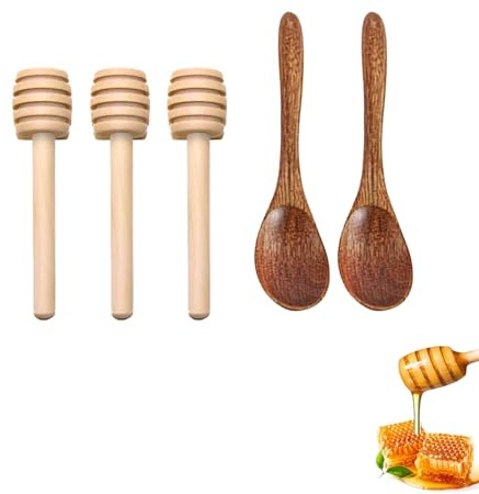 Hsyadazi Lot de 3 mélangeurs à miel en bois - Cuillères à miel spirales pour miel, sirop et confiture - Agitateurs en bois naturel pour boissons chaudes - Accessoire de cuisine de qualité alimentaire
