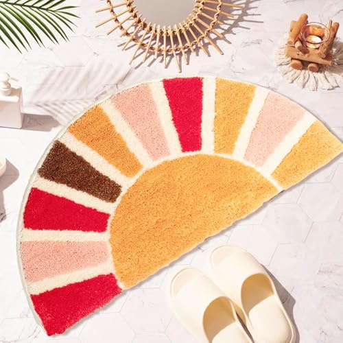 Dermalyx Boho Badezimmer Teppiche Halbkreis Badematte Niedlich Bohemian Teppich Fur Schlafzimmer Kleiner Teppich Haus rutschfeste Halbrund Dusche Teppich 40 x 60 cm