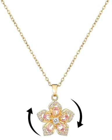 GUIZIYAO Collar Mujer Flor, Elegante Collar con Colgante de Flores, Oro Collares Colgante Giratorio, Gargantilla de Flores Vintage Collares de Cristal Brillante, Regalo de Joyería para Mujer (A)