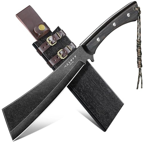 Freelander Machete Survival, Machete Scharf Echt mit Holzschwertscheide | Full Tang Großes Outdoor Messer mit 6mm Klingensteg, Outdoormesser Feststehende Klinge für Camping Gartenarbeit, Schwarz
