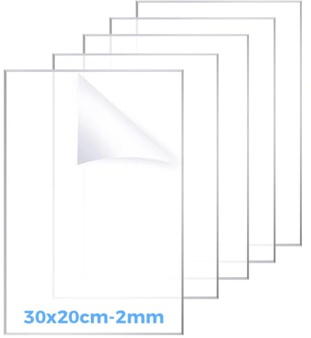 5 Stück Acrylglas Platte 30 X 20 cm, Acrylplatte Transparent 2 mm Dick | Transparenter Kunststoffplatten, Acrylglas Platten für Diy Fotorahmen, Projekt-Ausstellungen, Tischaufsteller, Malerei