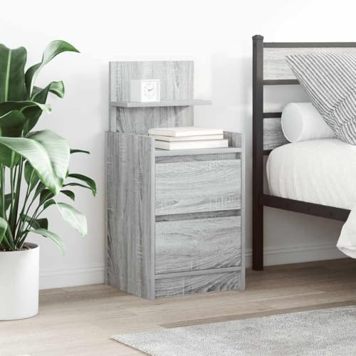 Foknhdi Comodino con 2 cassetti, 38 x 34 x 80 cm, grigio Sonoma, robusta console notturna, design moderno e ampio spazio per camera da letto, montaggio a parete