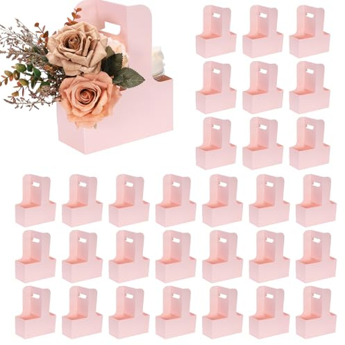 QUARKZMAN 2 Portavasos Con Asa 60 Bolsas De Regalo Kraft Para Flores Caja De Embalaje Floral Portavasos De Cartón Portátil Para Café Té Ramo Fiesta De Cumpleaños Rosa