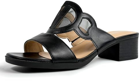 JOMIX Sandalias Pala Mujer con Tacón Bloque Ancho Zapatos Mules Verano Abiertos de Verano Cómodos y Elegantes para Vestir y Caminar Negro 38