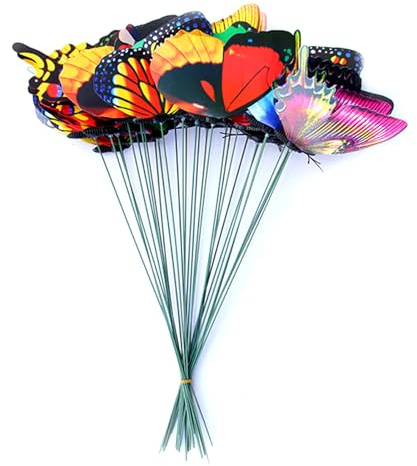 YPBEW 50 Stück, Bunte Schmetterlinge, Simulation, doppelschichtig, für Schmetterlingsgarten Dekoration für drinnen und draußen, Pat Garten Dekoration, Basteln