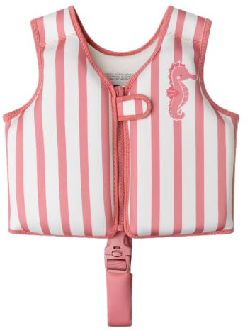Chaleco de Flotación Infantiles Rayas Rosa y Blanco - Niños de 2 a 3 Años - Chaleco Natación con Correa Antisubida - Neopreno Ligero - Certificado CE EN13138 - Chaleco Flotador - Uso Piscina y Playa