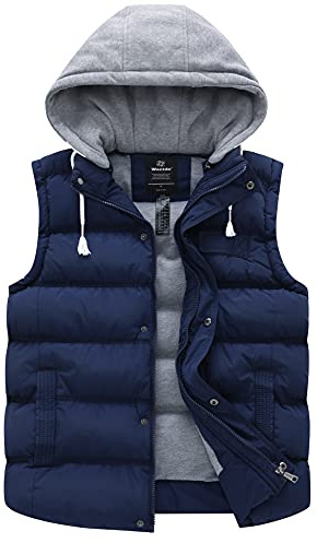 Wantdo Gilet Imbottito Caldo Invernale Smanicato con Cappucio Staccabile Antivento Giacca Senza Maniche Corto Giubbotto Casual con Zip Donna Blu M