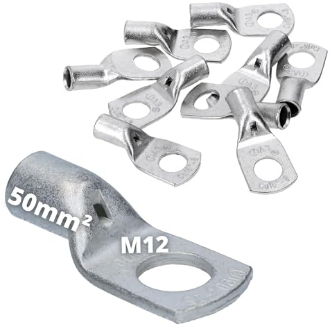 Cembre A10-M12 10x Rohrkabelschuh 50mm² M12 - Kupfer verzinnt | Unisolierte Ringkabelschuhe für Pressverbindungen - Hochwertige Elektrotechnik - 10 Stück Packung - Silberne Optik