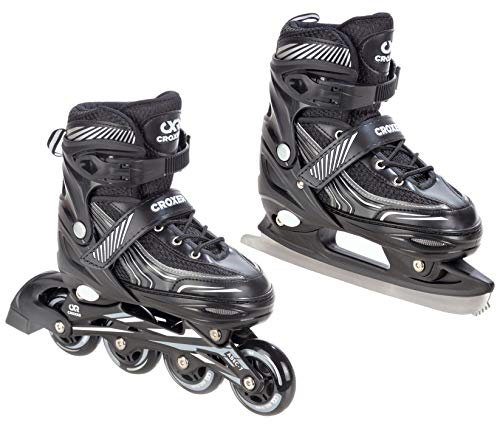CROXER Optima 2in1 Schlittschuhe Inline Skates Inliner für Kinder Erwachsene verstellbar (Black, 39-42 (24cm-26,5cm))