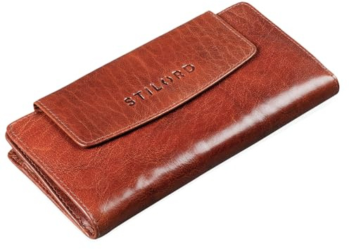 STILORD Lorelai Portemonnaie Damen Leder Groß Frauen Geldbörse Reißverschluss Vintage Portmonee Quer Elegant und Stilsicher Farbe:Milano - braun