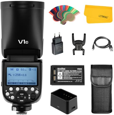 Godox V1 V1C V1-C Flash pour Canon, 2.4G TTL Godox V1 Canon Ronde Flash HSS 1/8000s, Lampe Pilote LED à 10 Niveaux, 480 éclairs à Pleine Puissance, pour Portrait Mariage Voyage Product Photographie