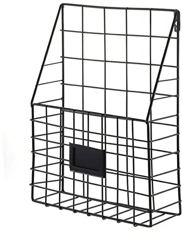 Queiting Wall Mounted Magazine Rack Newspaper Bookshelf Rack Storage Basket for Office Living Room Bedroom Black(30 * 25 * 10cm)