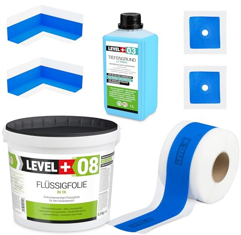 Set de sellado de 5,5 kg de película líquida, 2 esquinas interiores, 2 manguitos de pared, 5 m de cinta de sellado, fondo de 1 L, juego de bandas de sellado para ducha baño cocina SET301