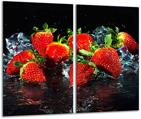 TMK - Placa protectora de vitrocerámica 2 x 30 x 52 cm 2 piezas cocina eléctrica universal para inducción protección contra salpicaduras tabla de cortar de vidrio templado como decoración Frutas