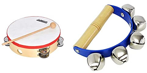 Voggenreiter Voggy’s großes Tamburin mit Schellenkranz Klangspielzeug Instrument Kinder, braun, Natur, Voggenreiter_1061-1 & A-Star Glockenkranz 5 Schellen Holzgriff