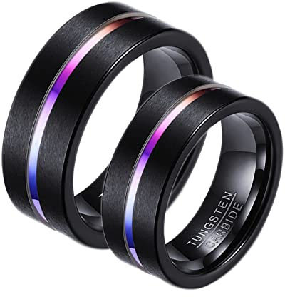 Lot Bague Homme, Bague Fiançailles Noire Tungstène Brossé 8mm Bague Cadeau de Fiançailles