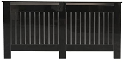 Alpha Wooden High Gloss Black Radiator Cover Cabinet Decoration Cabinet Display Tables Vertical Slat Style for Living Room S/M/L/XL (XL: W172xD19xH85cm)