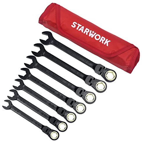 STARWORK True Mechanic™ Ratschenschlüssel-Set, 120T, SAE und metrisch, flexibel, professionell, mit aufrollbarer Tasche, 7-teilig