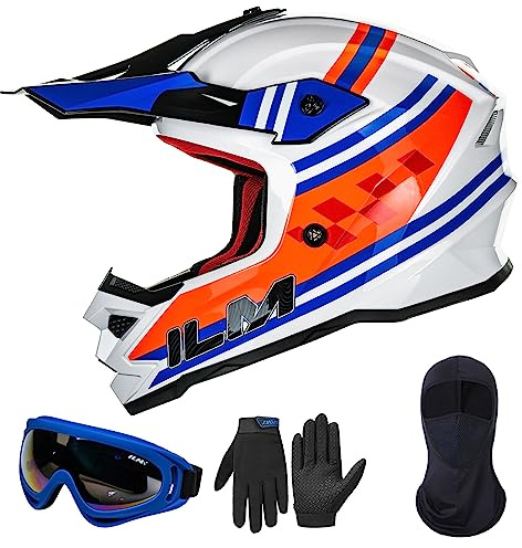 ILM Casco Motocross Bambino Set con occhiali guanti maschera ATV Off Road Go Kart DOT ECE Modello Z705,CLASSIC RACER,XL