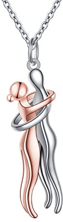 Flyow Umarmung Paar Halskette 925 Sterling Silber Rose Gold Umarmungs-Halskette Geschenke zum Jahrestag Für Sie und Ihn Herren Damen