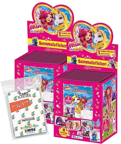 collect-it.de MY HOME OF CARDS + TOYS Exklusive Aufbewahrungshüllen im Bundle mit Mia and Me - Serie 8 - Mias Magische Einhörner - Sammelsticker - 2 Displays (100 Tüten)