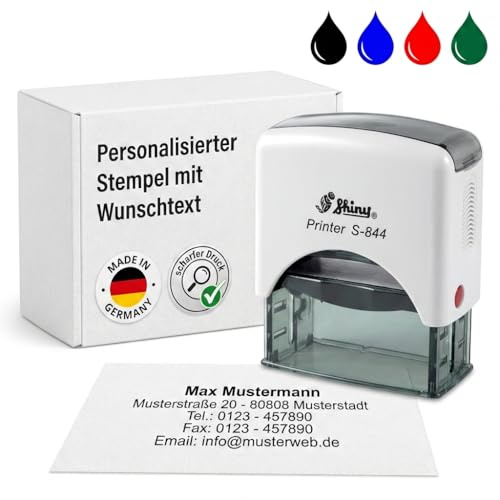 FOTOFOL PERSONALISIERTER STEMPEL MIT WUNSCHTEXT – Selbstfärbender Namensstempel & Adressstempel – Stempel Personalisiert für Büro, Firma & Privat – 22x58 mm – Weiß