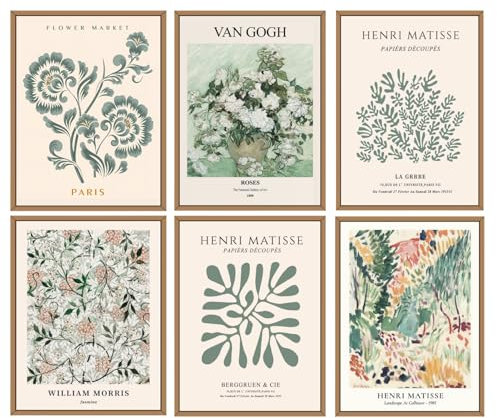 LOZULO Sage Green Canvas Wall Art for Bedroom Living Room Accessories,Vintage Wall Art Posters A4 Unframed Wall Art Decor Pictures Aesthetic Artwork Poster Prints for Wall Set of 6