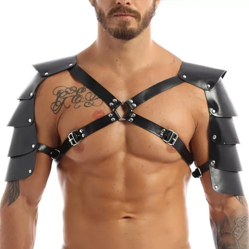 SJTJSPX Armure d'épaule en Cuir PU Médiéval Harnais Corps Poitrine Homme Shoulder Armure Cosplay Guerrier Viking Chevalier LARP Épaulette Réglable Steampunk Gothique Costume Halloween Deguisement