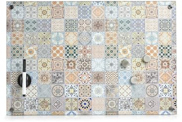 Avilia Lavagnetta Memo Effetto Muro - Planner Magnetico da Parete con Pennarello | Vetro di Sicurezza, 60x40 cm, Mosaico, Include 3 Calamite Decorative