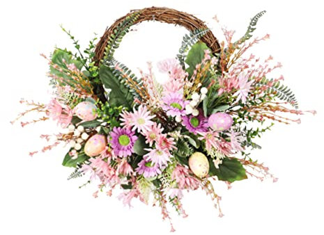 MUCKLILY Easter Home Wreath Mit Bunten Eiern Und Lichtern Künstlicher Osterkranz Für Tür Und Wanddekoration Für Festliche Anlässe Und Fröhliche