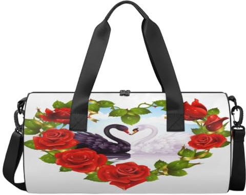 Sport-Turnbeutel Schwan Valentinstag Herz Gepäck Tasche Rosen Sport Handtasche Gym Bag Reise Seesack Reise Segeltuch Turnbeutel Wasserdicht Seesack Reise Turnbeutel für Damen und Herren, wie