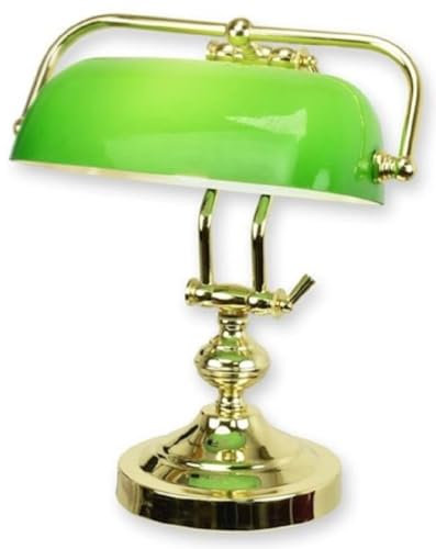Casa Padrino Lampe de Bureau banquier Or/Vert 27 x 19 x H. 37,3 cm - Lampe de Table en Laiton avec Abat Jour en Verre - Lampe banquier