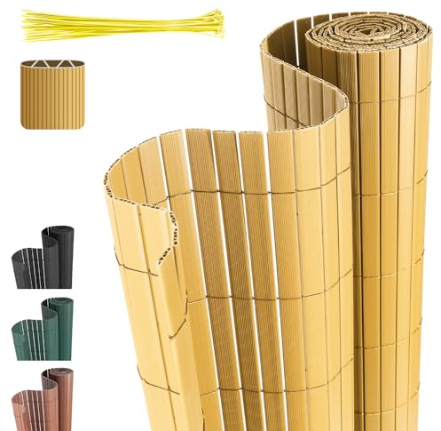 Cecaylie W-Rippenverstärkungen,Bambus PVC Sichtschutzmatte Sichtschutzzaun,UV-beständig, schimmelfrei und pflegeleicht,Verstärkt Starke Privatsphäre für Garten Balkon Terrasse(0.8 * 4M)