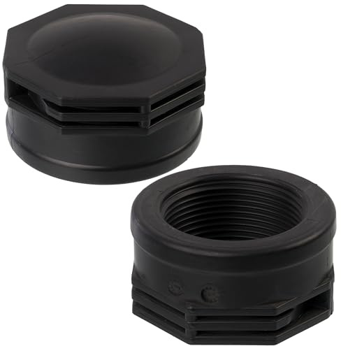 AERZETIX - Juego de 2 Tapones Hembra 1 1/2 para Atornillar en Polietileno para Manguera de Riego Sistema de Goteo - Presión Máx 10 Bar - Racor Circuito Tapa Irrigación - Negro - C75028