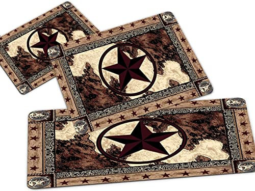Western-Küchenteppich-Set, 3-teilig, Texas-Stern auf Holzplatte, rustikale Landhaus-Komfortmatte, waschbar, Fußmatte, Landhausstil, Vintage-Fußmatten, Anti-Ermüdung, rutschfest, Küchenläufer,