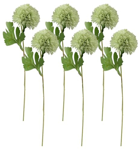 JIHUOO Lot de 6 grandes fleurs artificielles de chrysanthème vert pour bouquet de fleurs d'hortensia