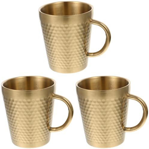 Amosfun 3 Pièces tasse de café tasse à boire de l'eau tasse à eau dorée tasse à cappuccino isolée Expresso mug cafe verre cafe gobelet à eau gobelet en métal acier inoxydable 304 Golden