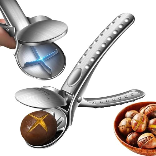 Chestnut Cutter Tool - Multifunctional Walnut Tongs and Nutcracker Made of 304 Stainless Steel | Heavy Duty Walnut Opener Clip for Kitchen, Chestnut and Nut Opener Stainless Steel for Effortless