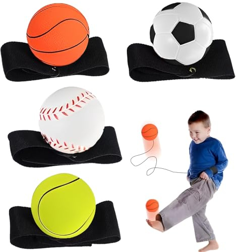 DBAILY Springball with Cord 8 Pieces Diameter 47 mm Wrist Return Ball with Elastic Band Ball with Cord for Children Adults Football, Basketball, Softball, Baseball
