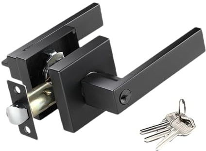 Dreuhuing Pomos de puerta interiores con cerradura – Manija de puerta moderna de 3 barras – Juego de manijas de cerradura de puerta de privacidad, cerradura exterior, palanca cuadrada silenciosa para
