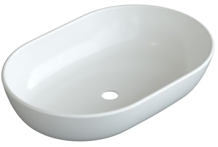 Waschschale oval Badezimmer Aufsatzwaschbecken Aufsatzbecken 60x42x14cm | klein weiß Bad Gäste wc ohne Unterschrank Handwaschbecken ohne Überlauf und Hahnloch ultradünner Rand